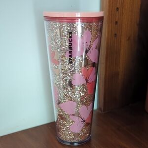 Starbucks Valentine's Gold Glitter Floral Venti 24oz Tumbler